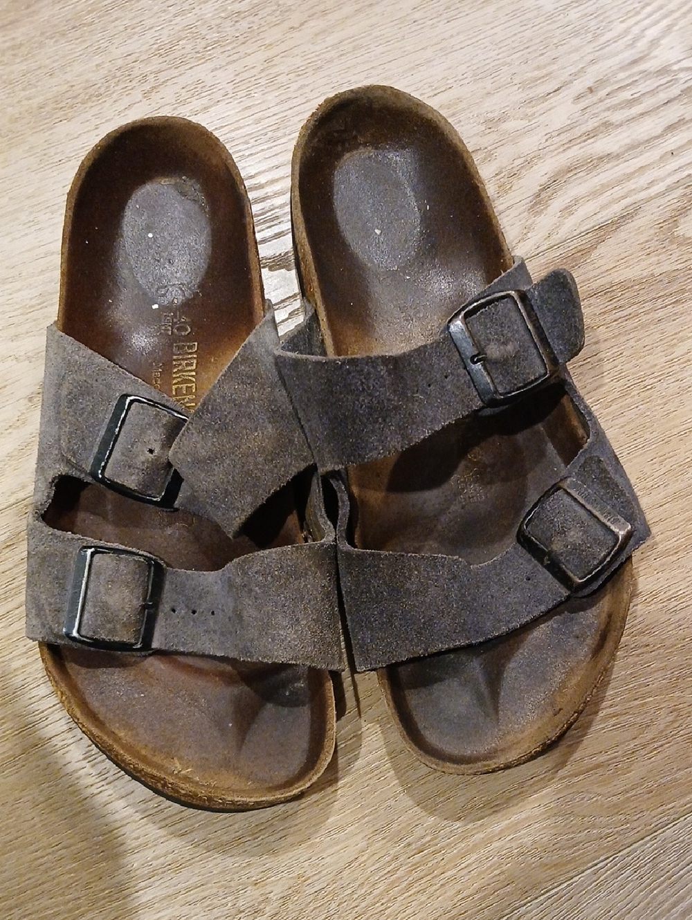 Birkenstock 40 L 9 Men 7 Gray  Suede Double Strap Slide